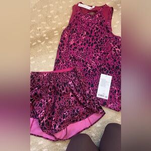 Lululemon Athletica Pink Leopard Print Sculpt Tank Top with matching shorts